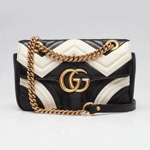 Gucci Black/White Quilted Leather Marmont Mini Matelasse Shoulder Bag